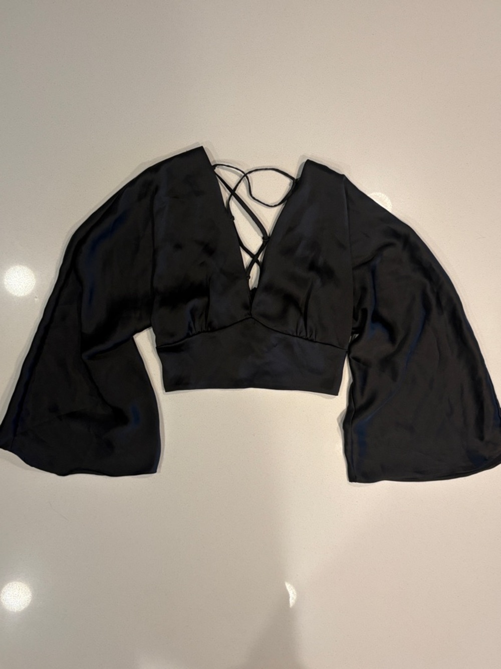 Zara Black Satin Crop Top with Crisscross Back